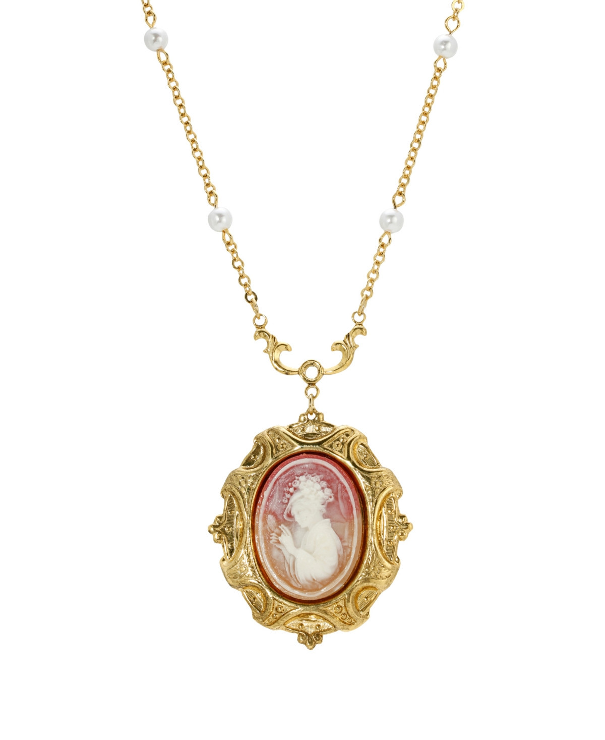 2028 14K Gold Plated Cameo Imitation Pearl Necklace - Pink | Macy's