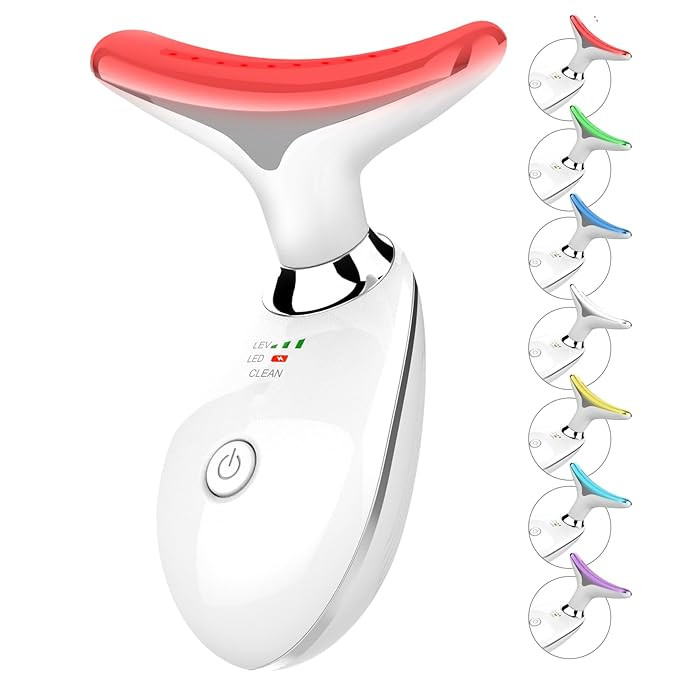 7 Color Face and Neck Massager Light Therapy, Red Light Based Facial Massager for Skin Care, Firm... | Amazon (US)