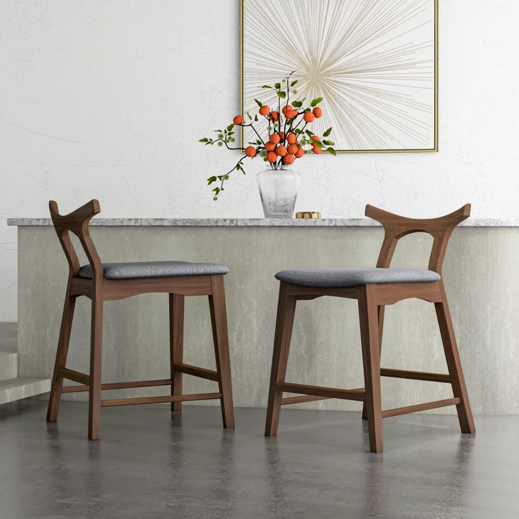 Anastasi Fabric Upholstered Counter Stool In Gray (Pair) (Set of 2) | Wayfair Professional