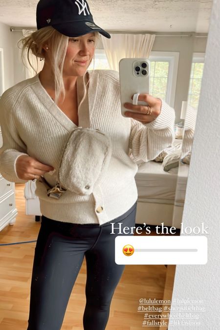 Comfy casual fall fashion, wearing a L in this cardigan,
 - slightly oversized and is SO warm and cozy! #ootd #fallstyle #beltbag #sherpabeltbag #lululemonbeltbag #everywherebektbag #loungewear #lounge #momstyle

#LTKSeasonal
