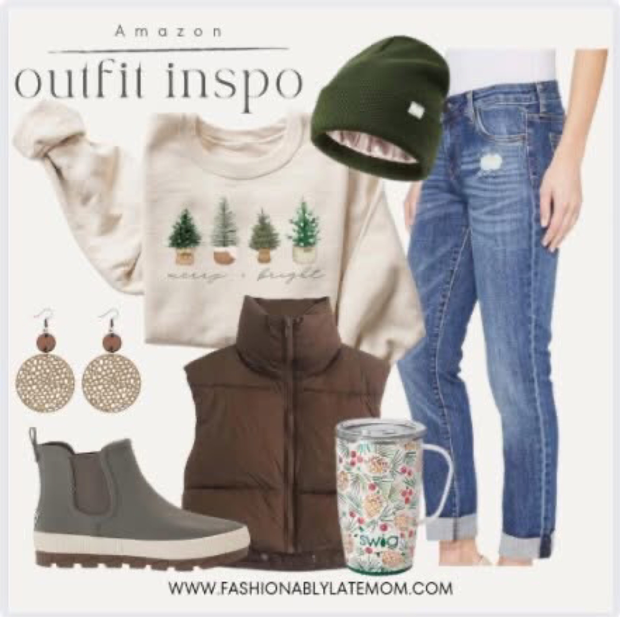 Outfit ideas for the Christmas season. 

Fashionably Late Mom. 
Outfit inspiration from Amazon  