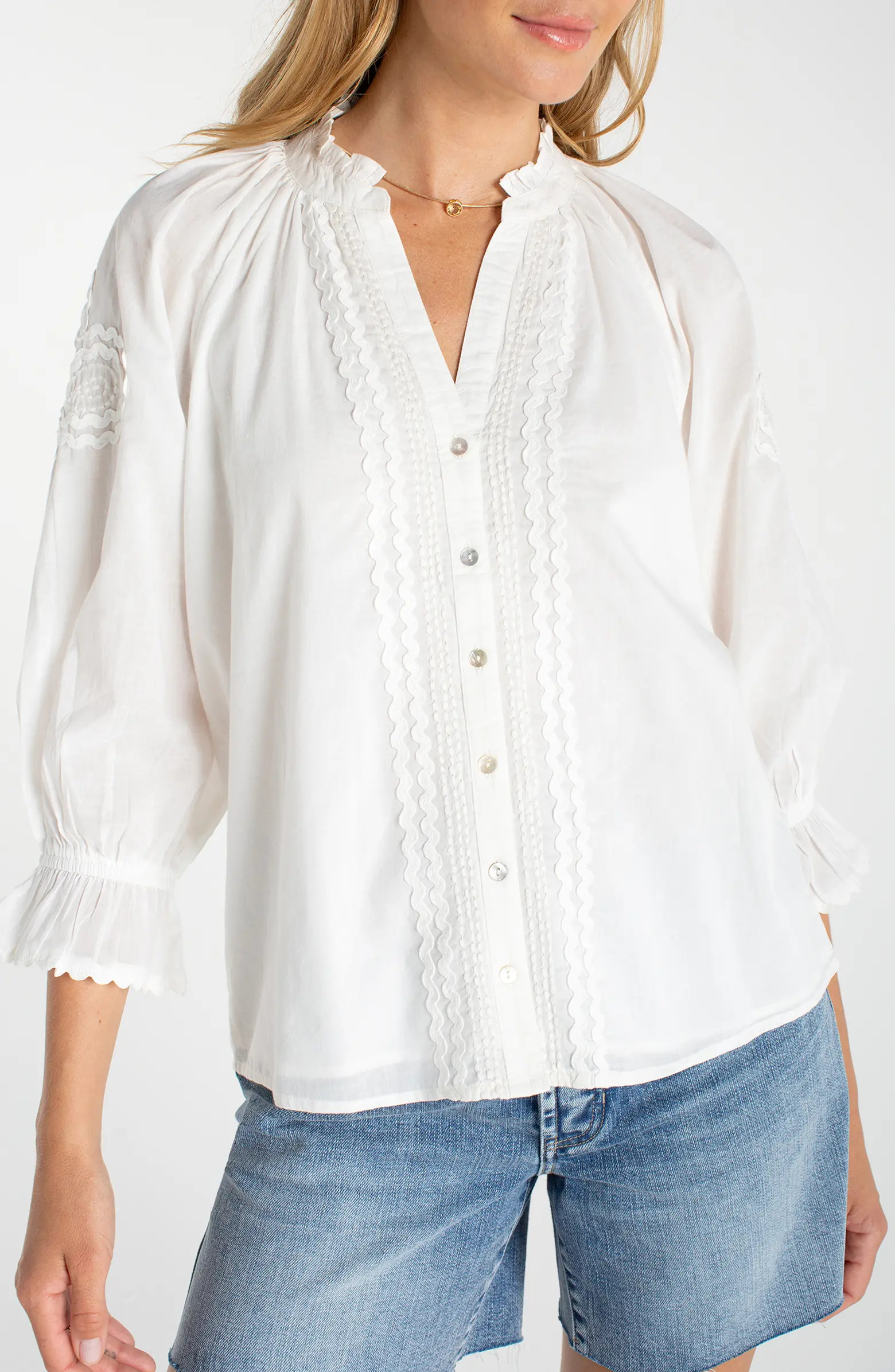 Rickrack Front Button Cotton Top | Nordstrom
