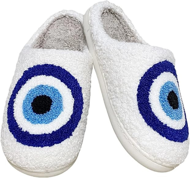 DakinFu Women's Men's Cute Bolt Evil Eyes Slippers Fuzzy Soft Warm Slippers House Shoes | Amazon (US)