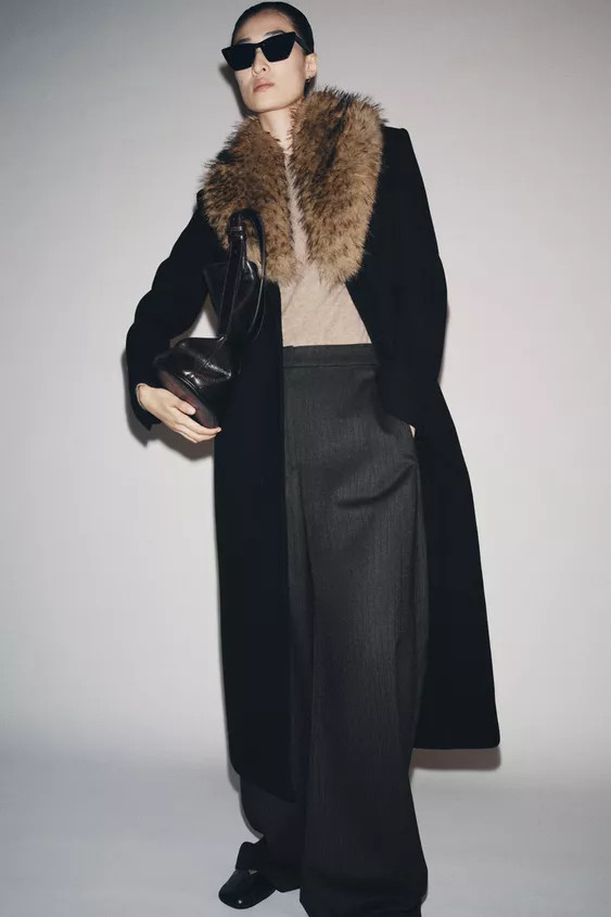 WOOL BLEND COAT WITH FAUX FUR COLLAR ZW COLLECTION | Zara US