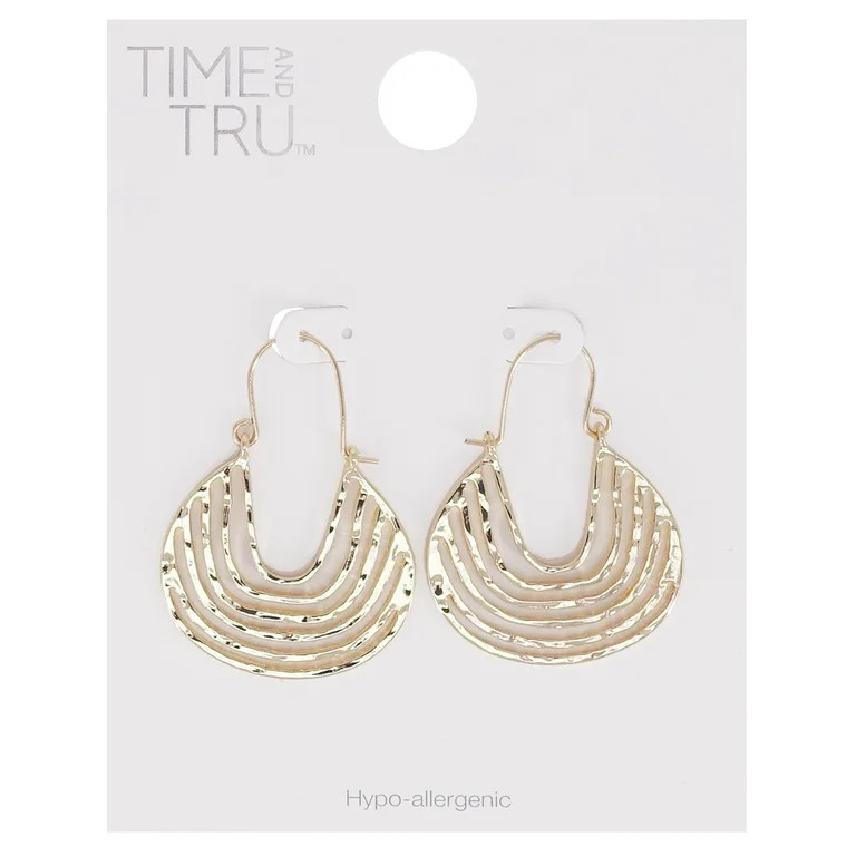 Time and Tru Women's Metal Cut-Out French Wire Hoop Earring in Gold Plated | Walmart (US)