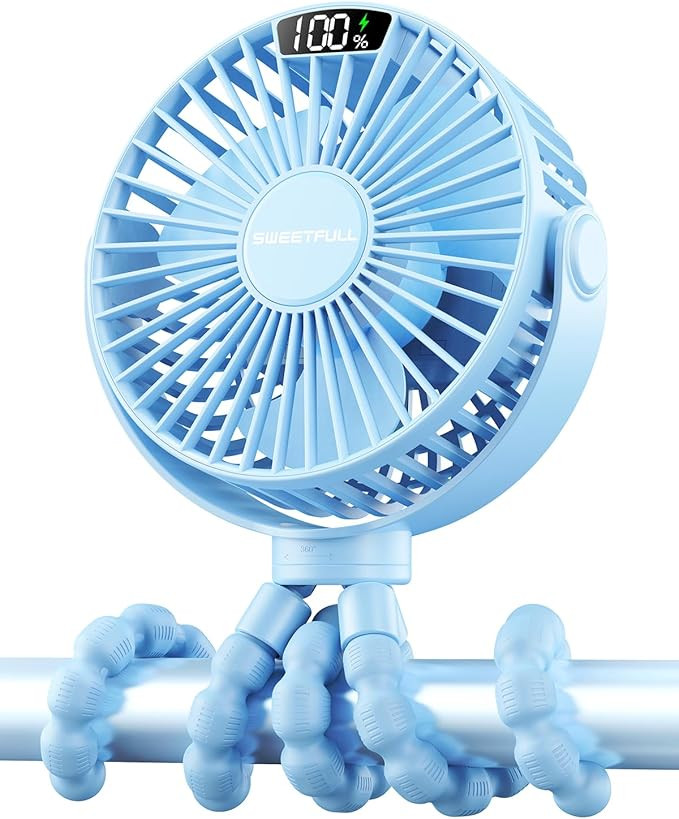 SWEETFULL Portable Stroller Fan with LED Display, 4 Speed Rechargeable Mini Clip On Fan, 360° Ro... | Amazon (US)