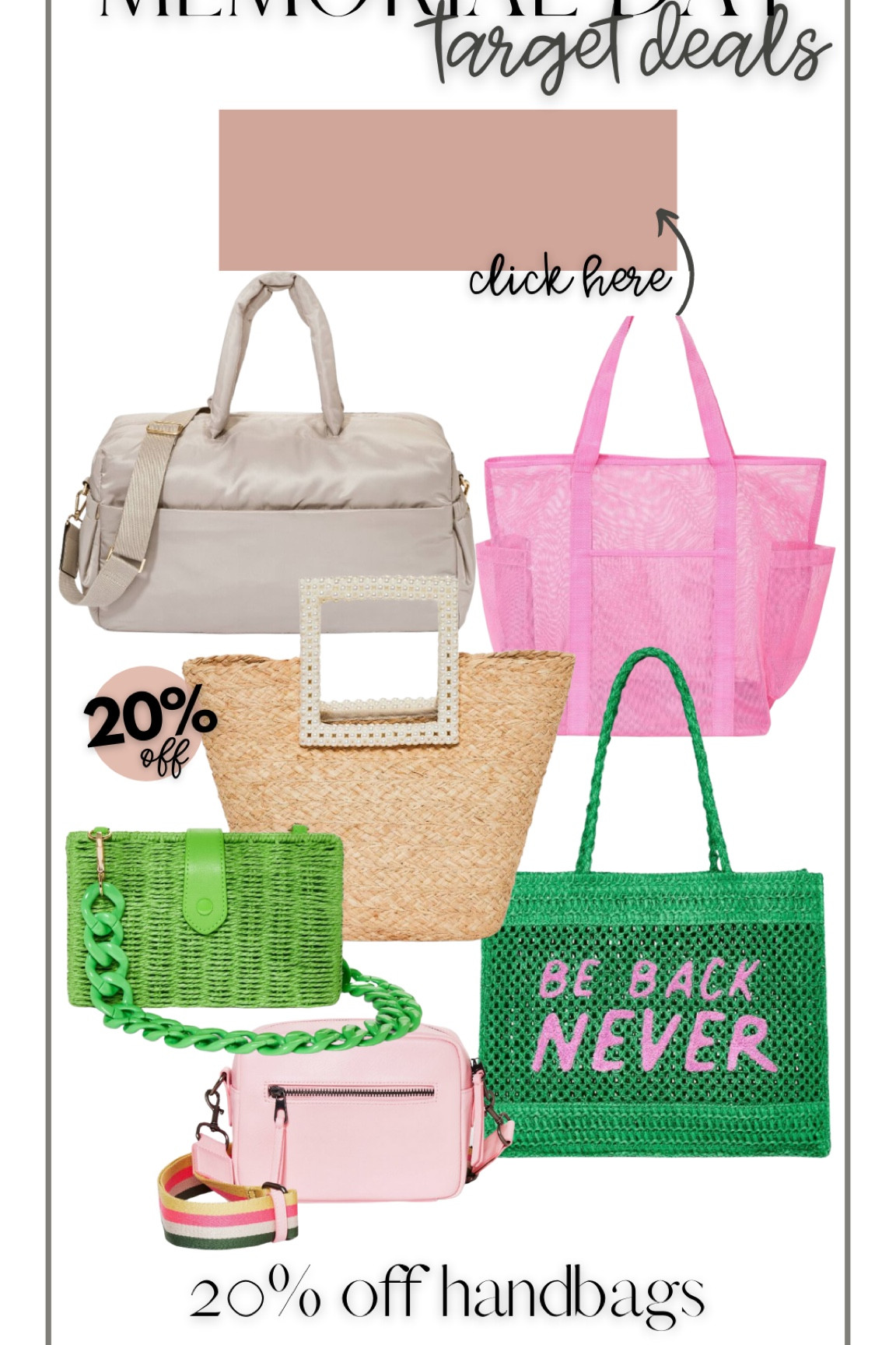 20% off womens bags

#LTKunder100 #LTKshoecrush #LTKunder50