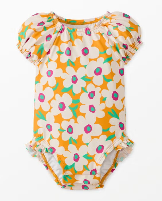 Girls' Bold Poppy On Radiant Yellow One-Piece Puff Sleeve Swimsuit - Size Baby 12-18 mos by Hanna Andersson | Hanna Andersson