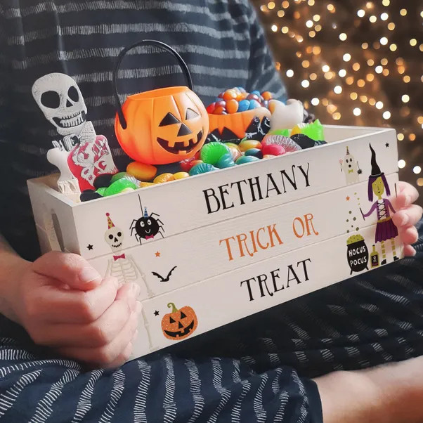 Personalised Halloween Treats Wooden Storage Crate | Dunelm (migrated)