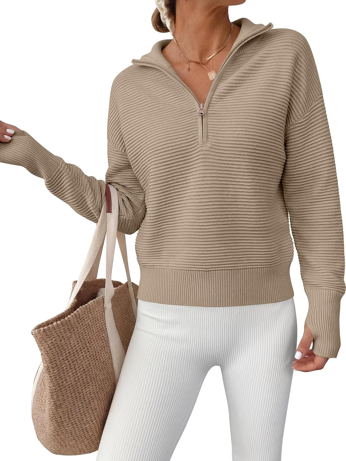 ANRABESS Womens Long Sleeve Quarter Zip Cropped Sweater | Amazon (US)