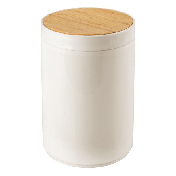 mDesign Plastic/Bamboo Trash Can Small Round Wastebasket, Garbage Bin Container with Swing-Close ... | Walmart (US)
