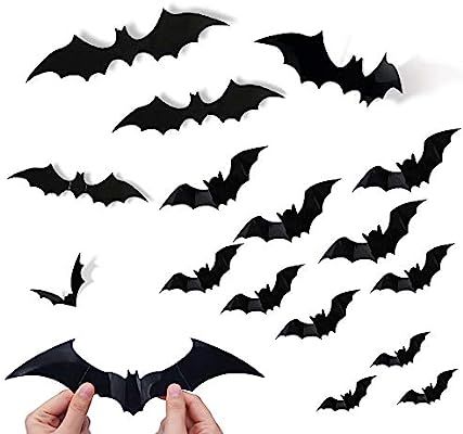 Halloween Decorations Halloween 3D Bats Stickers Halloween Party Supplies PVC 3D Decorative Scary... | Amazon (US)