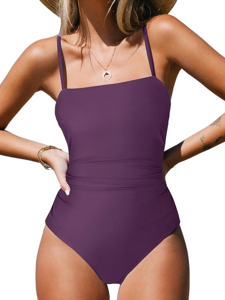 CUPSHE Women Swimsuit One Piece Bathing Suit Square Neck Cutout Back Tummy Control with Adjustabl... | Amazon (US)