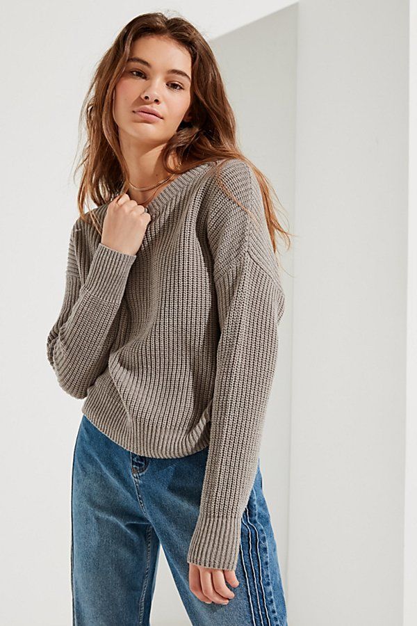 UO Andi Pullover Crew-Neck Sweater - Grey XS at Urban Outfitters | Urban Outfitters (US and RoW)