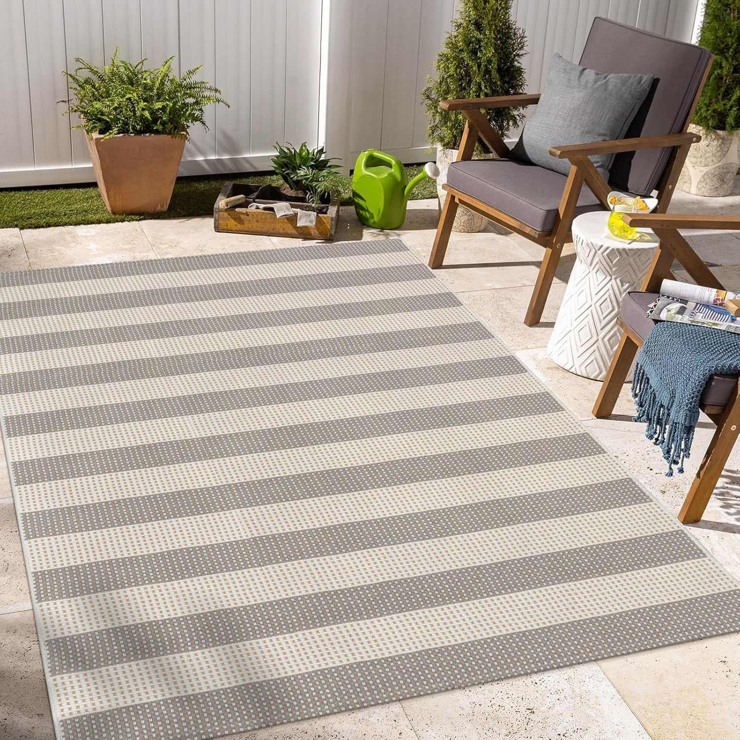 OJIA Outdoor Area Rug 4'x6' Striped Patio Rugs Washable Woven Cotton Indoor Outdoor Rug Living Ro... | Amazon (US)