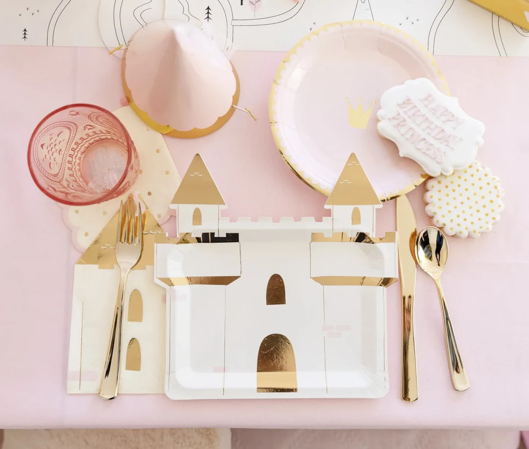 Princess Party, Princess Birthday, Pink and Gold Birthday, Castle Plates, Princess Crown, Pink an... | Etsy (US)