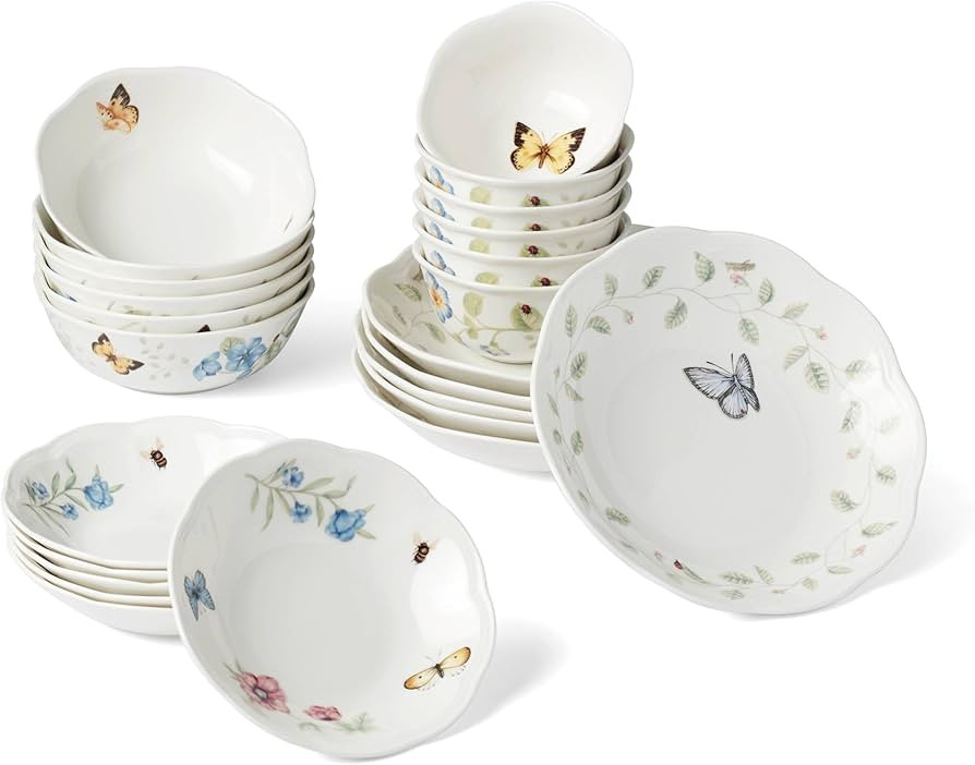 Lenox Dinnerware Set, Butterfly Meadow 24-Piece Bowls Set, Service For 6, Elegant Porcelain Dinne... | Amazon (US)