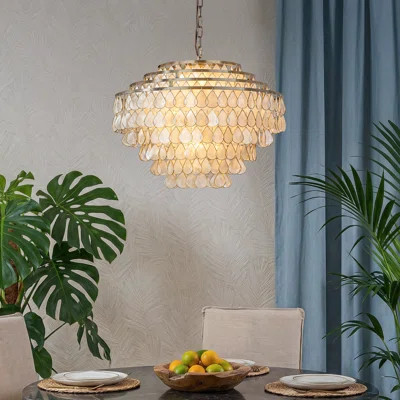 7-light 24'' Mid-century Modern Coastal Aged Bronze 4-tier Natural Capiz Shell Chandelier Vintage Glam Pendant Light For Dining Room Living Room Or F | Wayfair North America