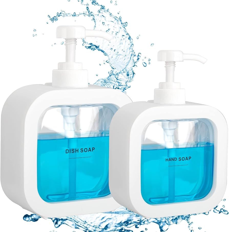 White Soap Dispenser (2 Packs,17oz and 10oz)-Dish Soap Dispenser for Kitchen，Hand Soap Dispense... | Amazon (US)