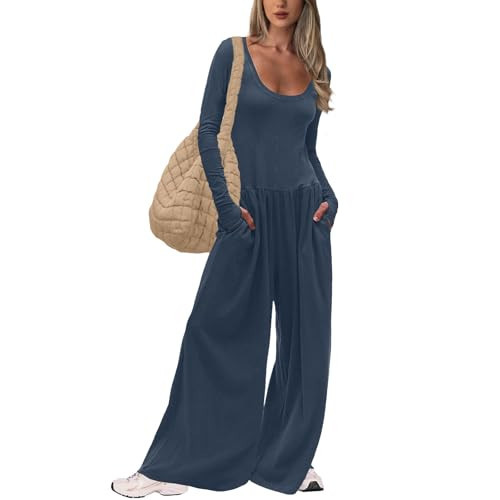 UNIANKIYA One Piece Jumpsuits for Women Casual Long Sleeve Overalls Dressy Rompers Wide Leg Pants Jumpers Vacation Outfits | Amazon (US)