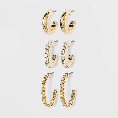 Gem and Ridged Hoop Earring Set 3pc - A New Day™ Gold | Target