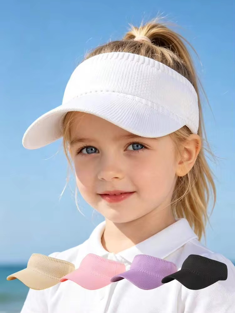 1pc Kids Knit Sun Visor Hat, Solid Color Breathable UV Protection Wide Brim Cap, Casual Stretchy ... | SHEIN