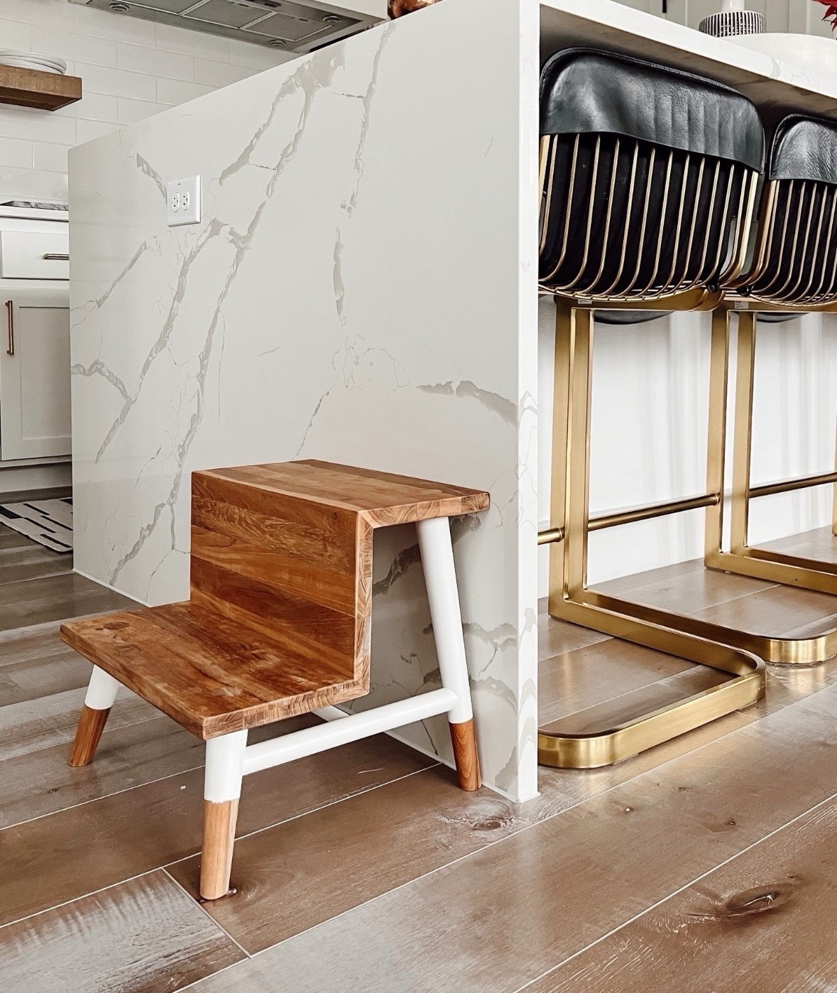 My teak step stool we have in our kitchen. Love how it’s beautiful so we can leave it out in our kitchen all the time without having to put it away. Comes in three colors