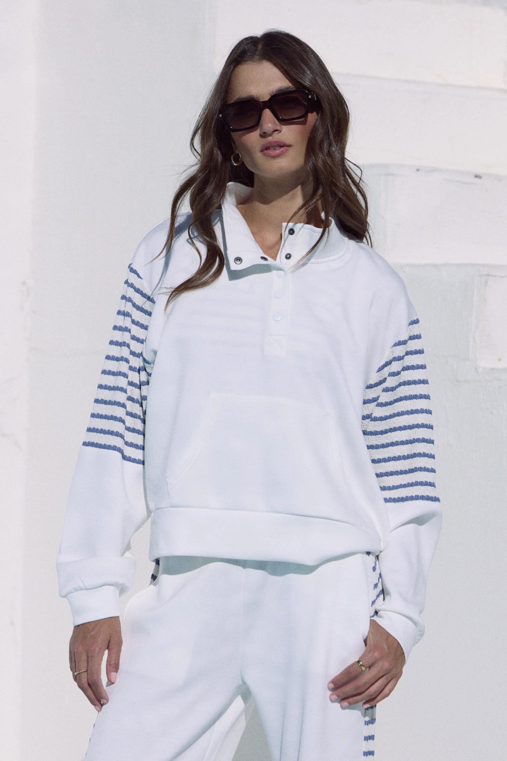 Cloud Quarter Zip with Striped Sleeve | Vintage Havana