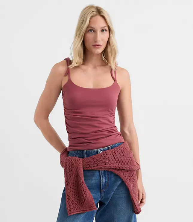Tie Strap Ruched Tank Top | LOFT