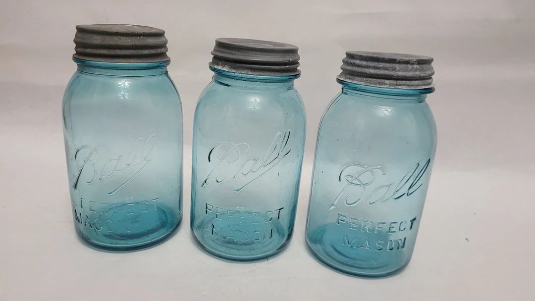 Vintage Aqua Blue Ball Antique Mason Jars complete with Zinc Lids #1 4 15 no chips or cracks 3 to... | Etsy (US)