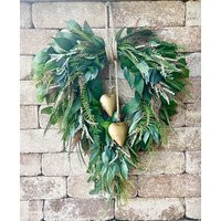 Rustic Greenery Heart Wreath Farmhouse Gold Bell Decor | Etsy (US)