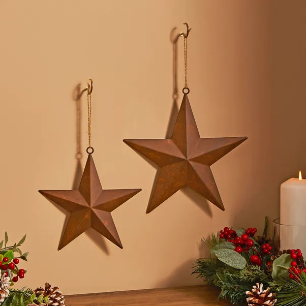 Pack of 2 Metal Star Hanging Decorations | Dunelm