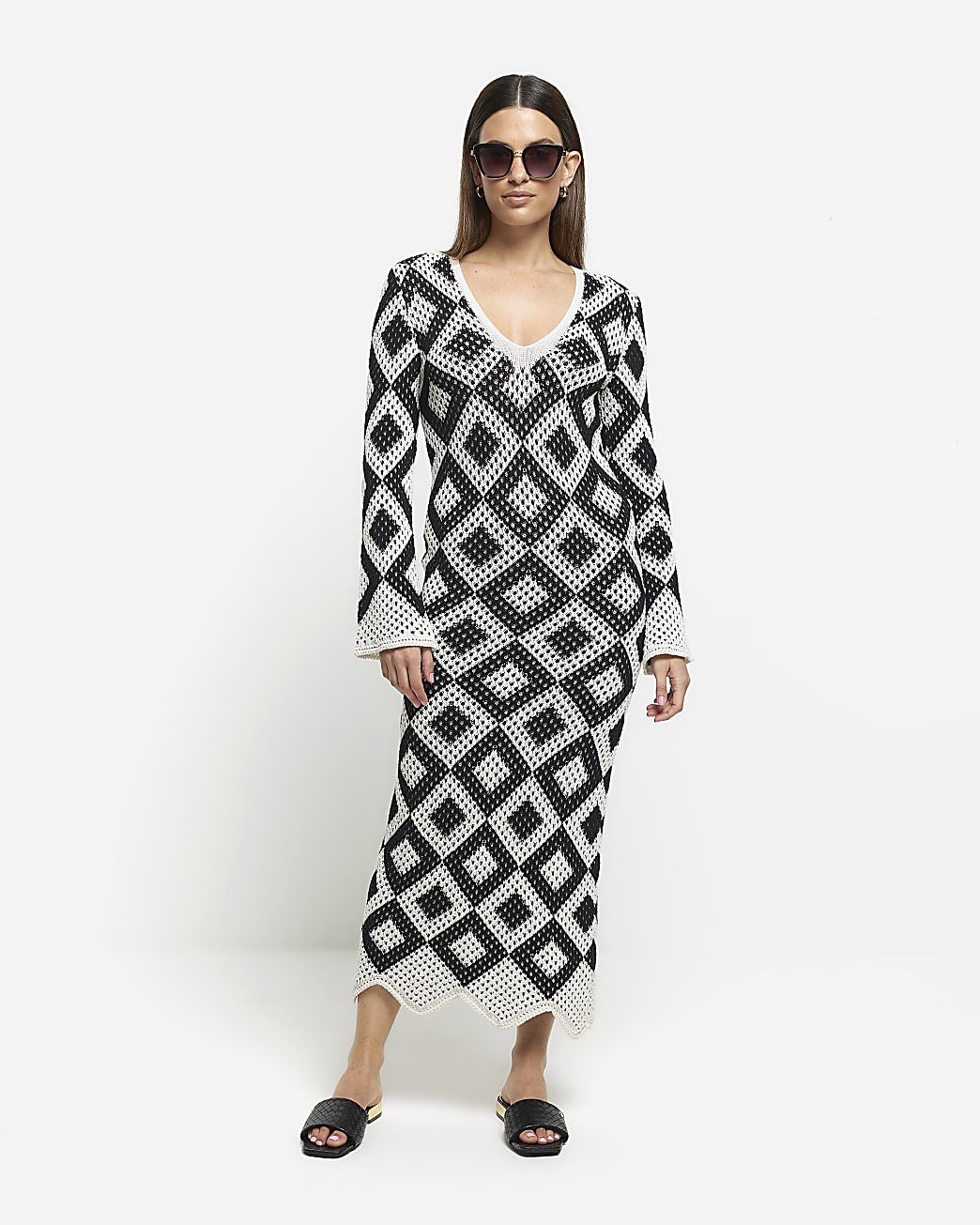 Black knit bodycon maxi dress | River Island (UK & IE)