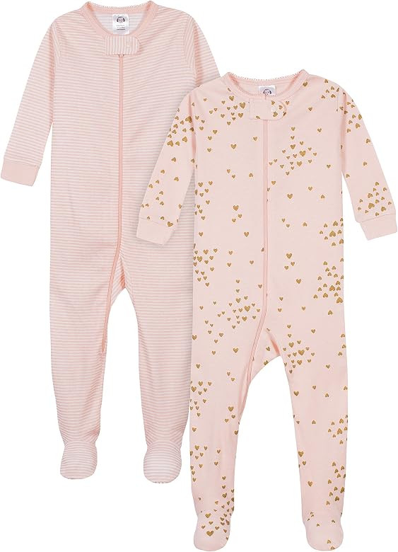 Gerber Baby Girls' 2-Pack Footed Pajamas | Amazon (US)