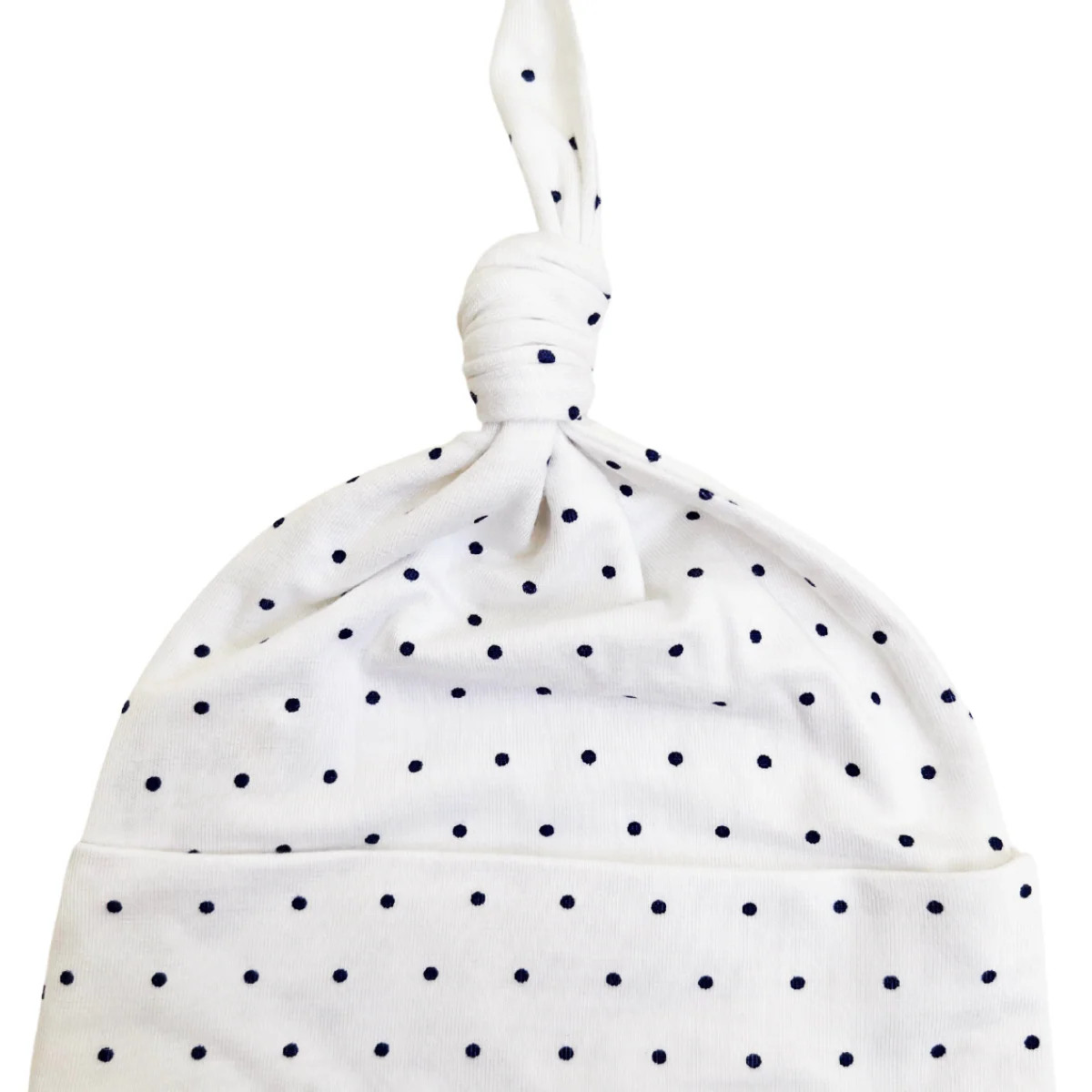 Newborn Knot Beanie, Navy Polka Dot | SpearmintLOVE