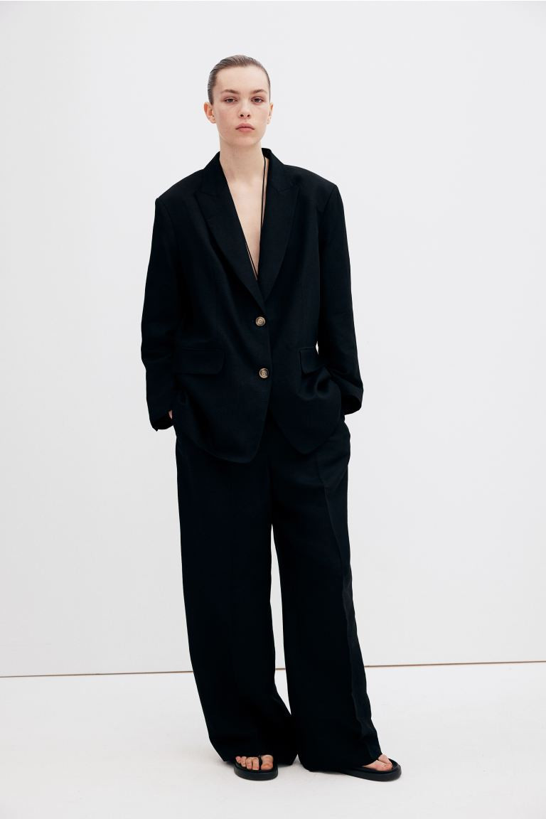 Pantalon van linnenmix - Hoge taille - Lang - Zwart - DAMES | H&M NL | H&M (DE, AT, CH, NL, FI)