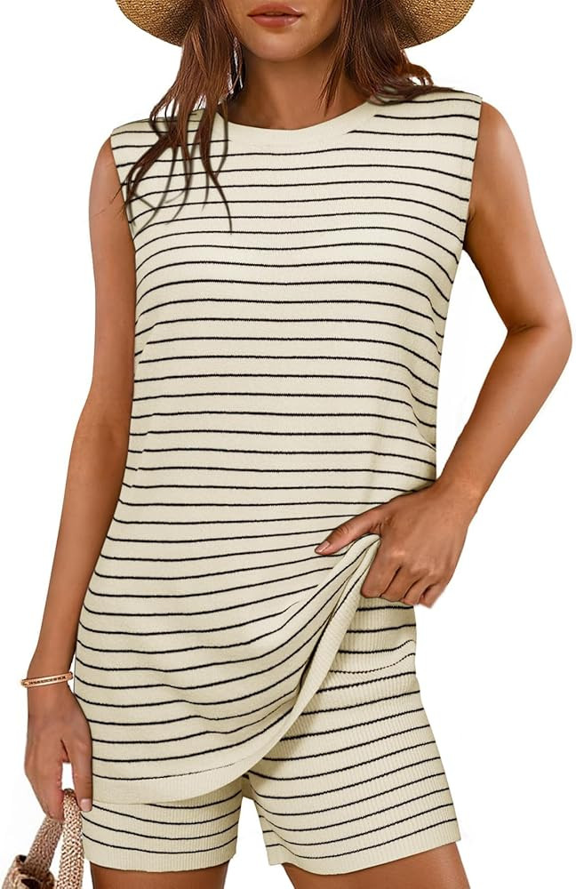 Glamaker Women's 2 Piece Short Sets Summer Lounge Sets Sweater Knit Beach Vacation Matching Sets ... | Amazon (US)