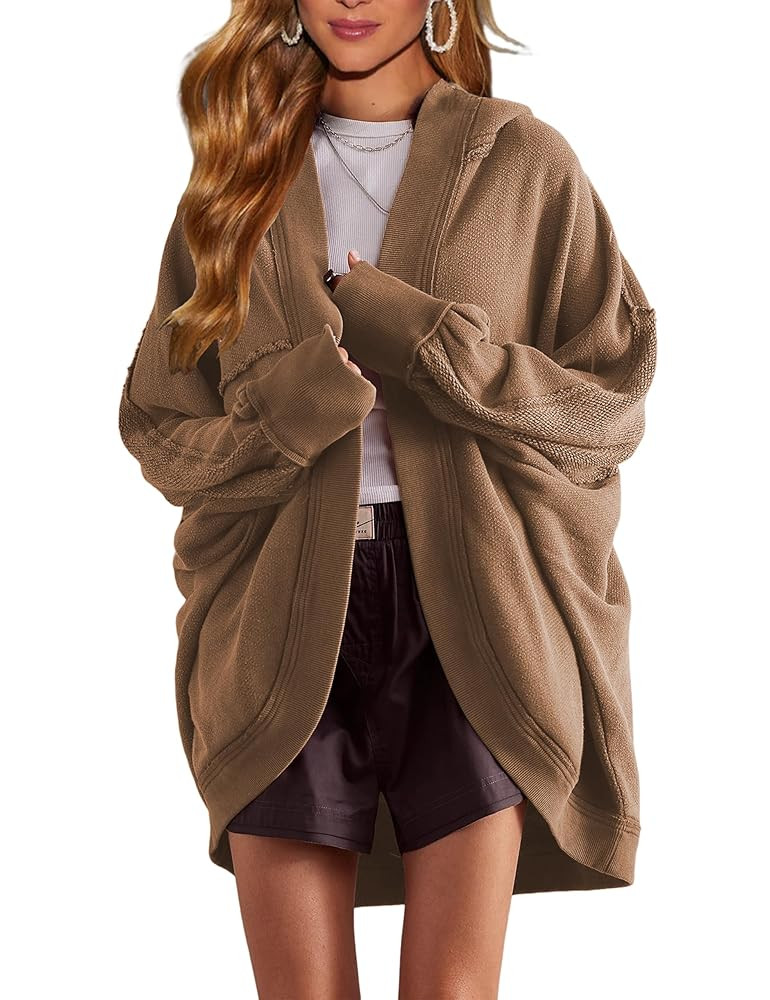 Womens Oversized Cardigan Hooded Open Front Sweatshirt Drop Shoulder Long Sleeve Fall Jackets Out... | Amazon (US)