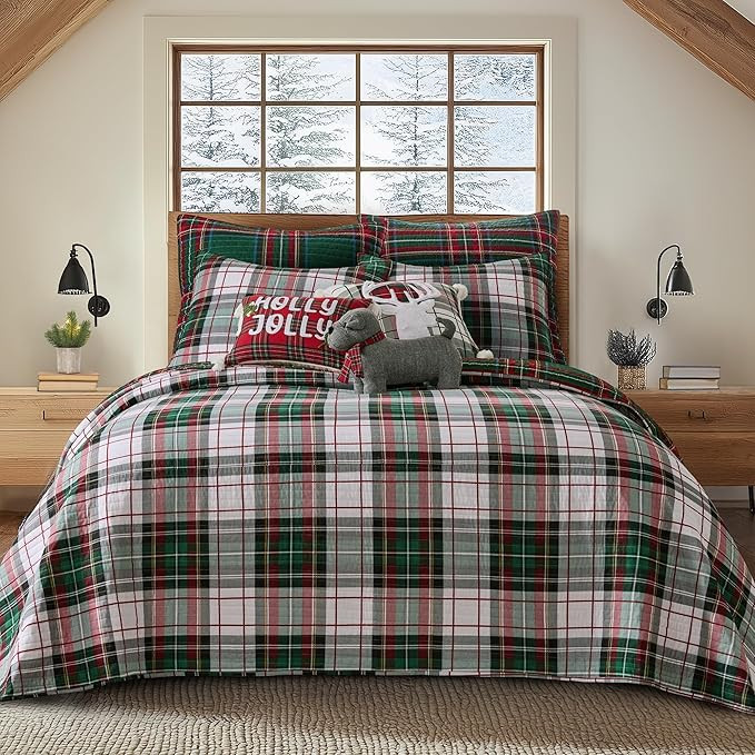 Levtex Home - Spencer Plaid Queen Bedspread - Queen (110x106in.) - Green Red White - Reversible -... | Amazon (US)