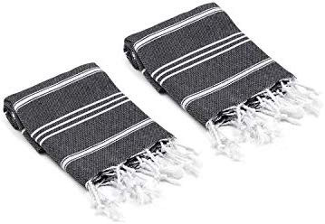 Olive&Linen Bodrum Turkish Hand/Kitchen Towel Set of 2 (Black) | Amazon (US)