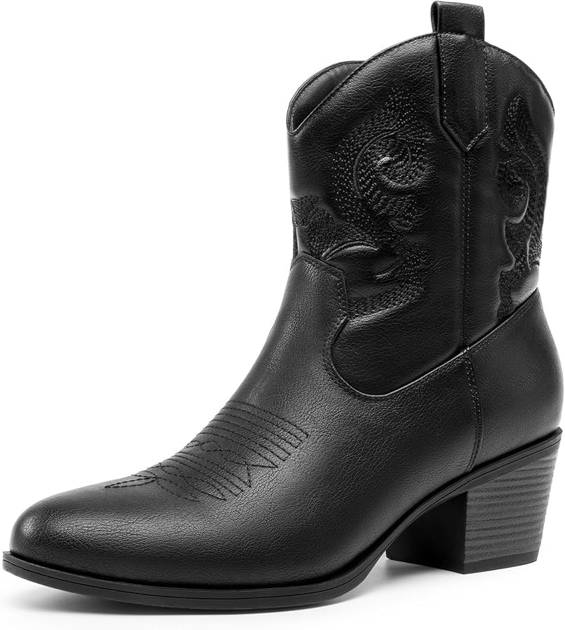 DREAM PAIRS Women's Western Cowboy Cowgirl Embroidered Ankle Boots Fashion Low chunky Heel Round ... | Amazon (US)