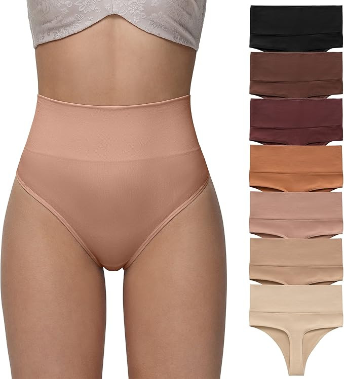 SHARICCA High Waisted Thongs for Women Seamless No Show Womens Panties Thong Underwear Multiple P... | Amazon (US)