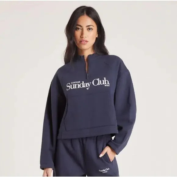 LOUNGE Sunday Club Navy Quarter Zip Sweatshirt, L | Poshmark