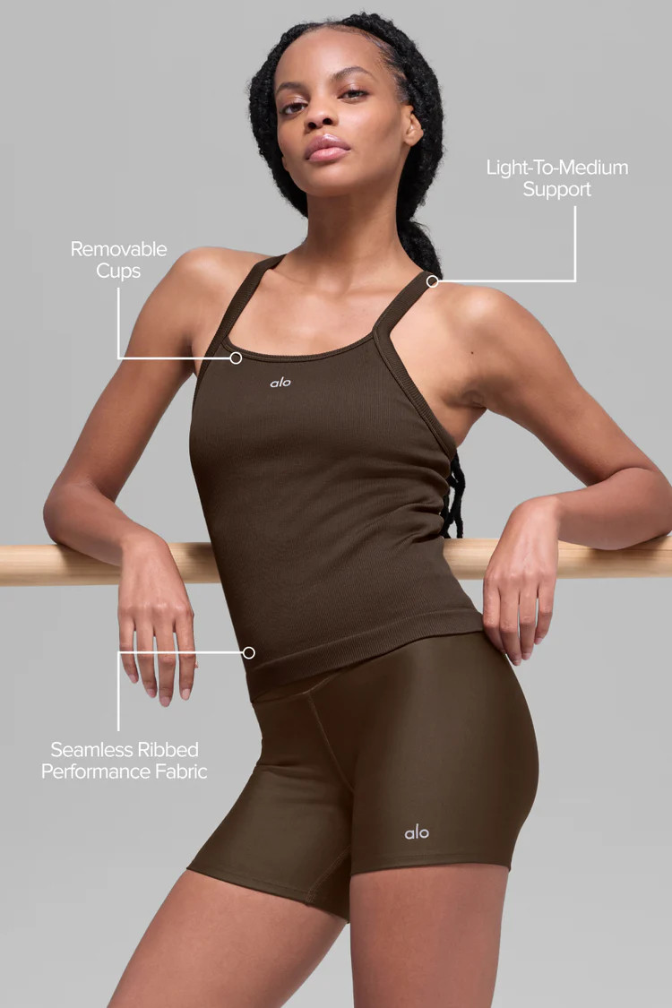 Seamless Ribbed Favorite Full Length Bra Tank - Espresso | Alo Yoga (US)