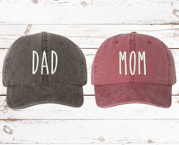 Mom & Dad EMBROIDERED Dad Hat, Pigment Dyed Unstructured Baseball Cap, Pregnancy Announcement, Da... | Etsy (US)