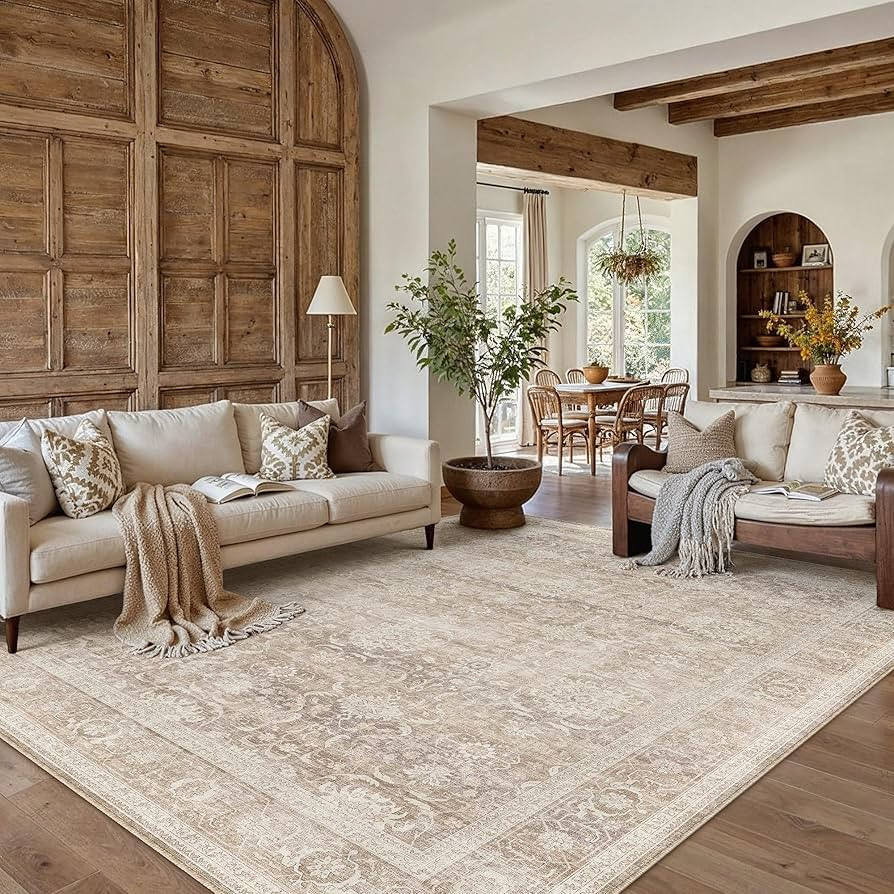 HUGEAR 8x10 Area Rugs Machine Washable Retro Beige Living Room Bedroom Rug Distressed Vintage Neu... | Amazon (US)