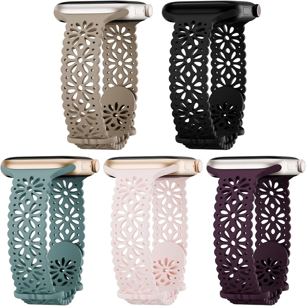 5 Pack Slim Lace Silicone Compatible for Apple Watch Band 38mm 40mm 41mm 42mm 44mm 45mm 46mm 49mm... | Amazon (US)