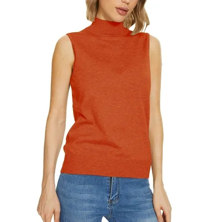 TANGNADE Women Sleeveless Mock Neck Tops for Women Sweater Knit Turtleneck Soft Basic Vest Tank Lightweight Oversized Sweatshirt for Women Orange S | Walmart (US)