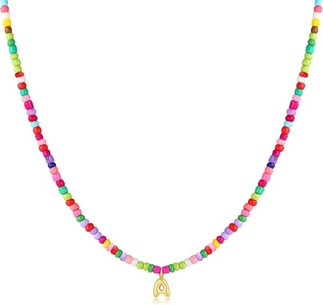 M MOOHAM Valentines Gifts for Kids Her - Colorful Beaded Initial Necklaces for Girls Jewelry Cute... | Amazon (US)