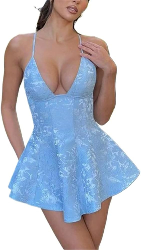 OCUH Corset Dress Spaghetti Strap Sexy Push Up Bustier Mini Dress Sleeveless Cami Short Bodycon C... | Amazon (US)